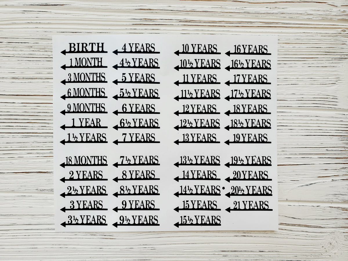 A black and white sticker with Modern Complete Height Marking Arrows by Little Prairie Craft Co. on it.