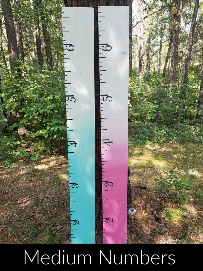 A pink and blue Imperial | EASY DIY Growth Chart Vinyl Ruler Kit with the words medium numbers by Little Prairie Craft Co.