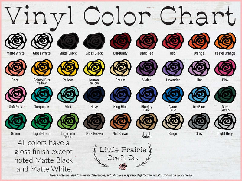 Little Prairie Craft Co.'s Chunky Skinny Parent Height Markers vinyl color chart.