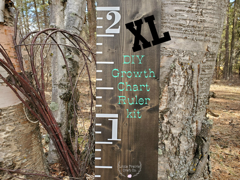 A wooden Original DIY Growth Chart Vinyl Ruler Kit with the words 2xl on it by Little Prairie Craft Co.