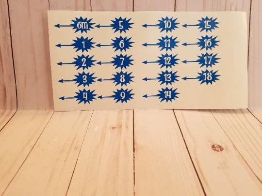 A sheet of Comic Speech Bubble Height Marking Arrows with blue arrows on it from Little Prairie Craft Co.