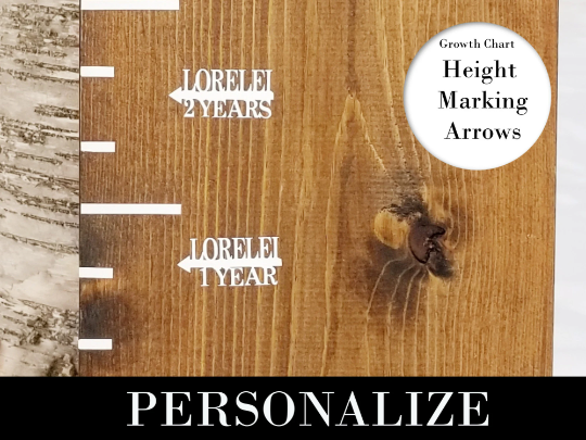 A Personalized Simple Growth Chart Markers with arrows on it by Little Prairie Craft Co.