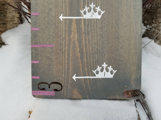 A Princess Crown Height Marking Arrows growth chart from Little Prairie Craft Co.