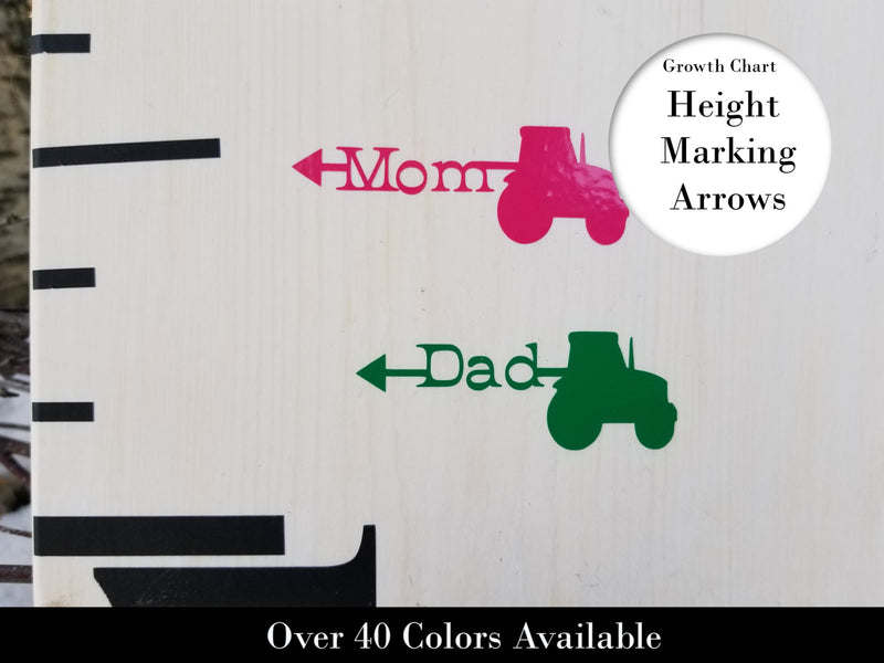 A Little Prairie Craft Co. Mom or Dad Tractor Arrows wooden ruler with the words mom and dad on it.