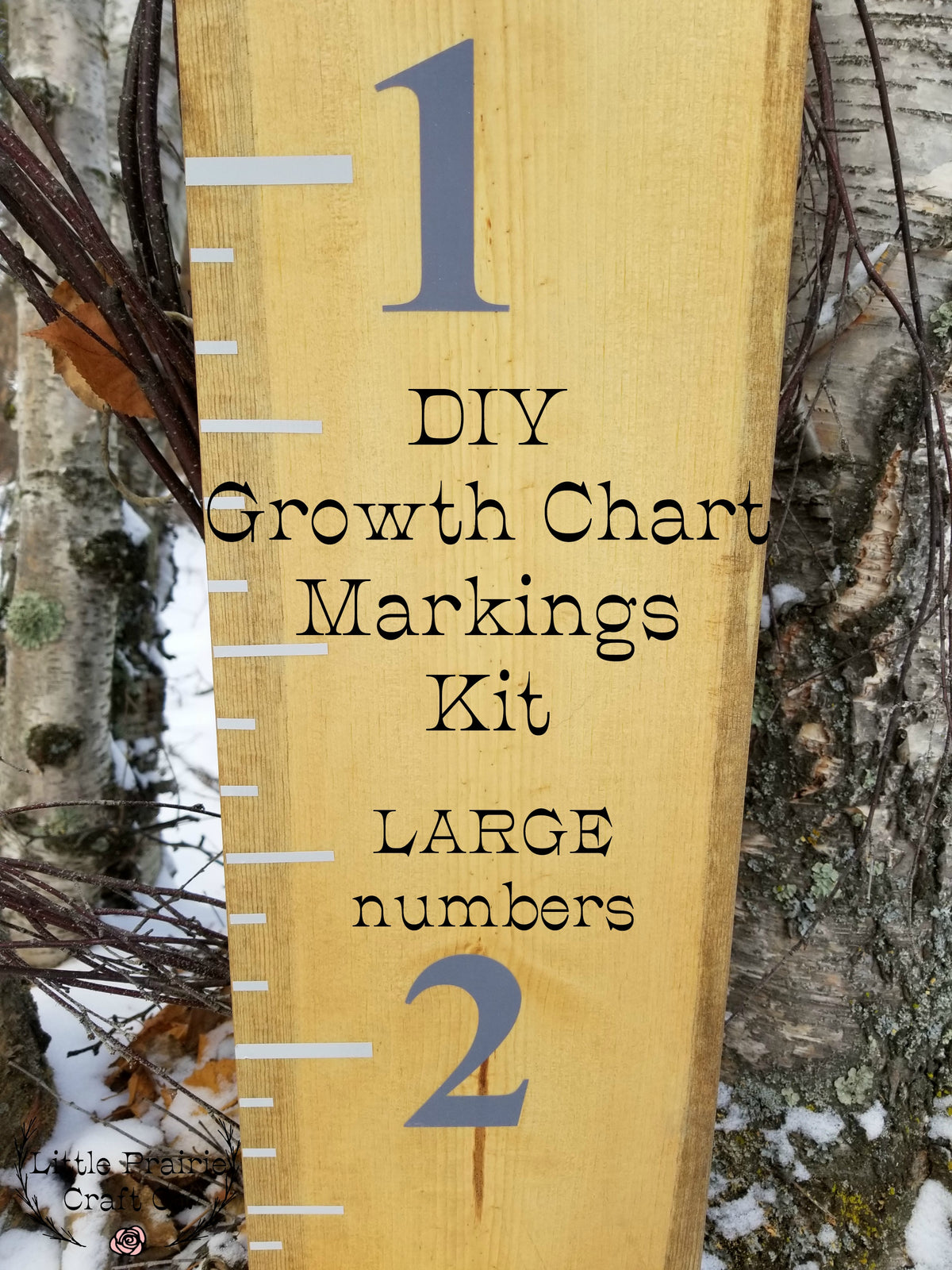Little Prairie Craft Co.'s Original DIY Growth Chart Vinyl Ruler Kit with large numbers.