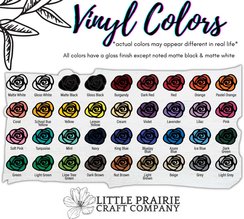 Little Prairie Craft Co. Classic Skinny Height Marking Arrows vinyl colors.