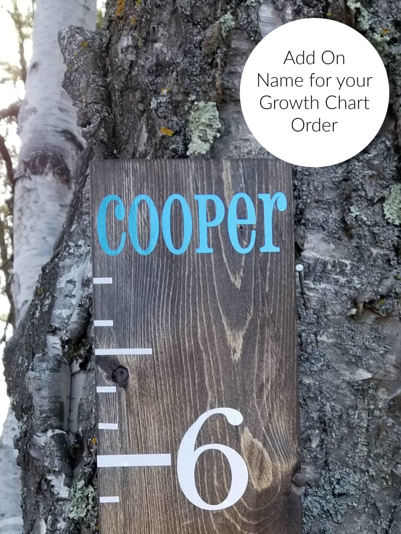 A Little Prairie Craft Co. wooden growth chart with the word cooper on it.