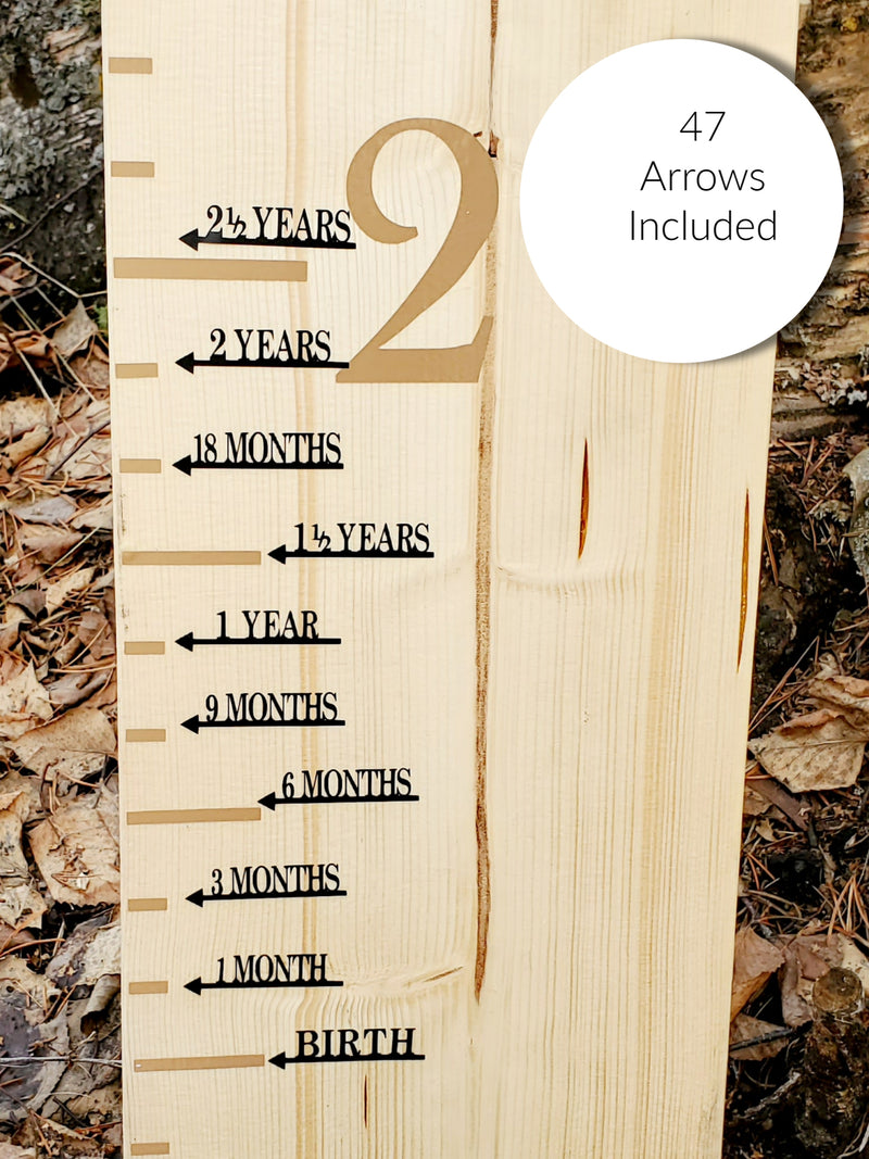 A Modern Complete Height Marking Arrows growth chart with arrows on it by Little Prairie Craft Co.