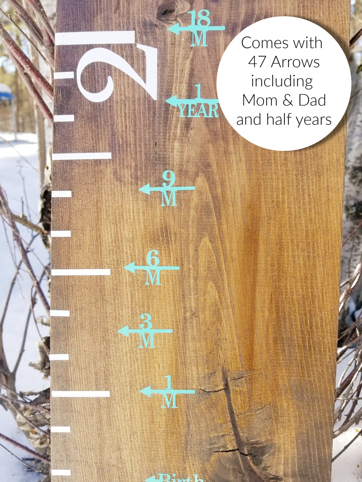 A "Every Age Milestone Height Marking Arrows" with numbers on it by Little Prairie Craft Co.