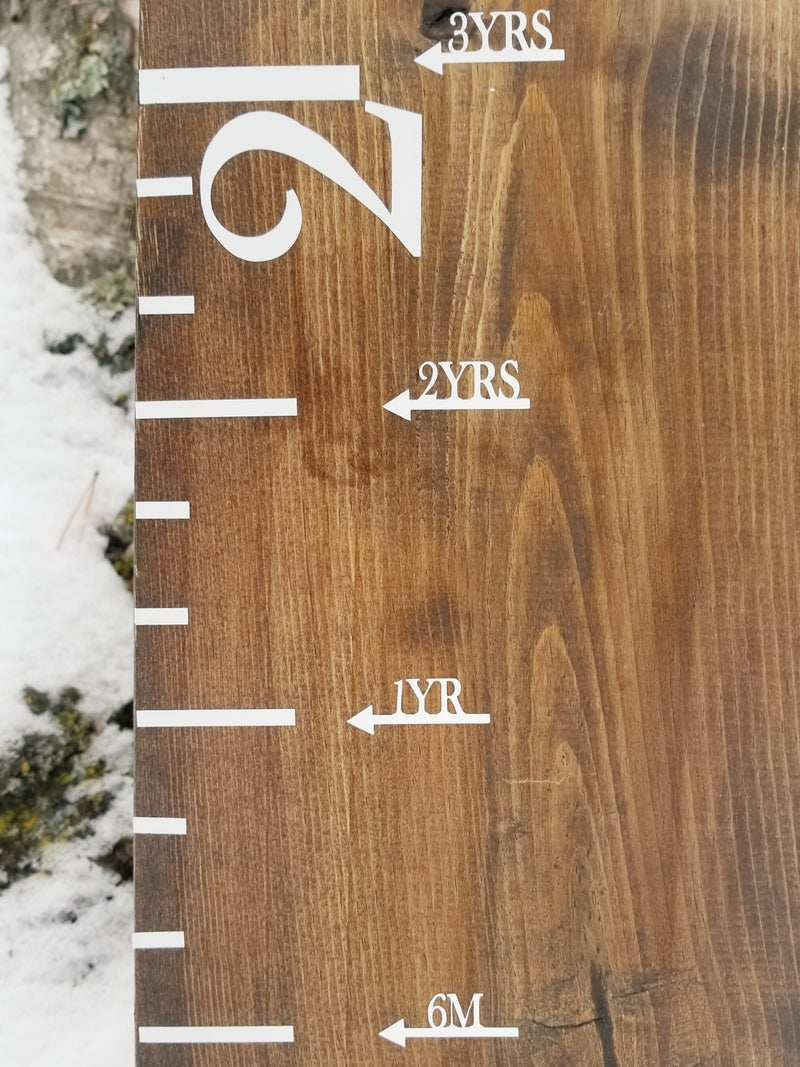 A Simple Height Marking Arrows growth chart with numbers on it made by Little Prairie Craft Co.