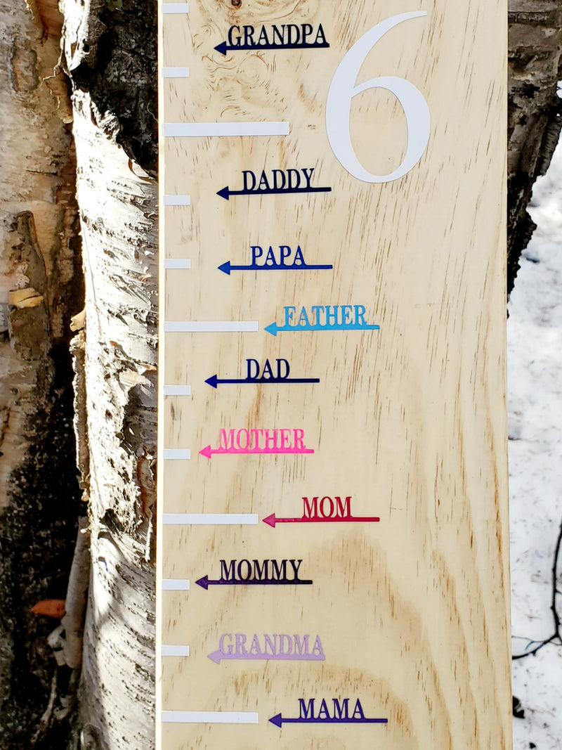 A Modern Family Members Height Markers with numbers on it, from Little Prairie Craft Co.